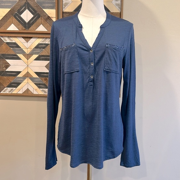 ibex Tops - Ibex Merino Wool Long Sleeve V-Neck Top Blue Medium *As-Is*